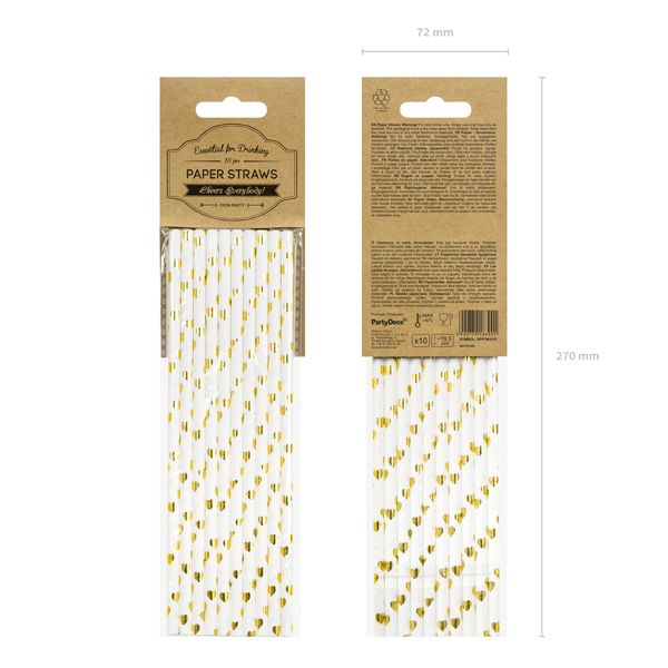 Gold and White Heart Straws 10CT