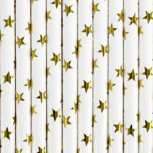 Gold and White Star Straws 10CT
