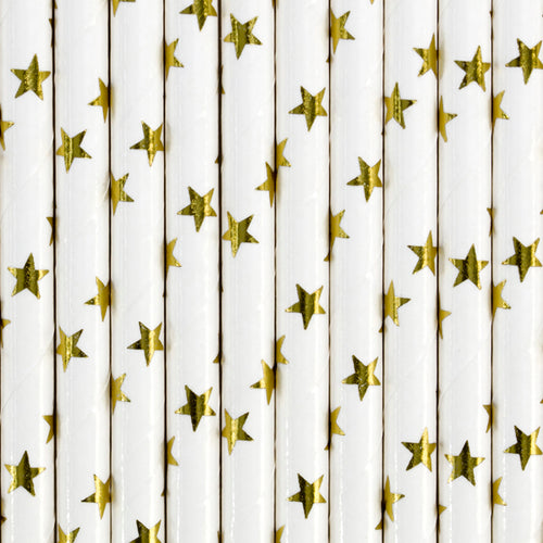 Gold and White Star Straws 10CT