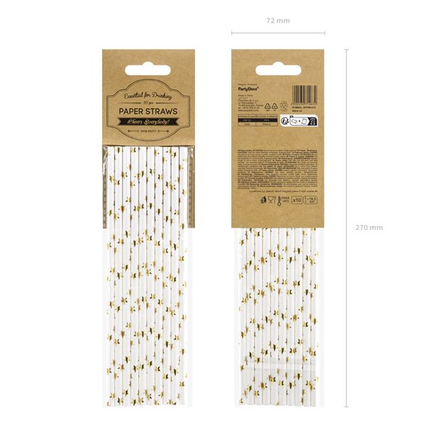 Gold and White Star Straws 10CT
