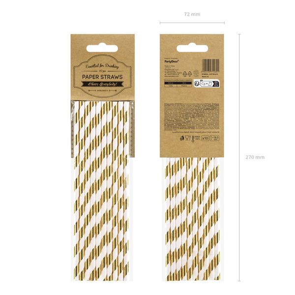 Gold and White Paper Straws 10CT