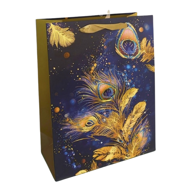 Peacock Gold Embossed Large Gift Bag