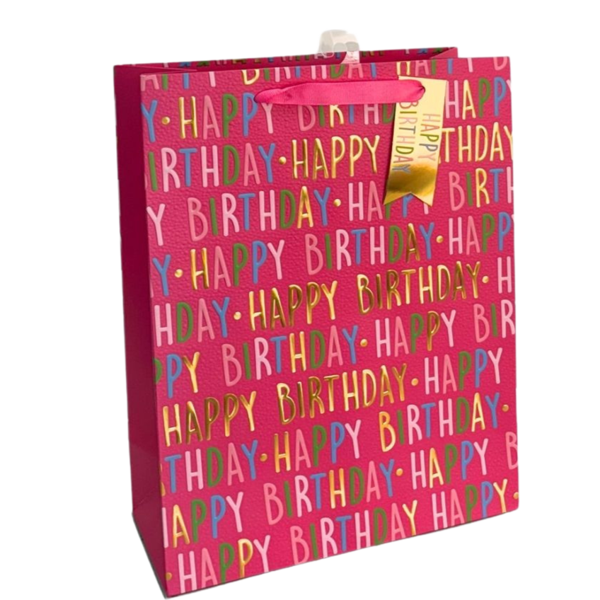 Pink Happy Birthday Embossed Large Gift Bag
