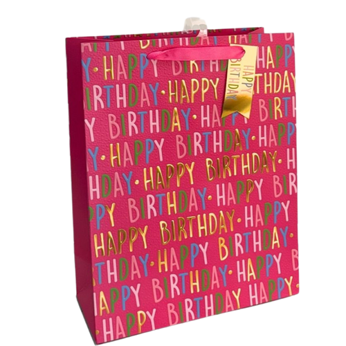 Pink Happy Birthday Embossed Large Gift Bag