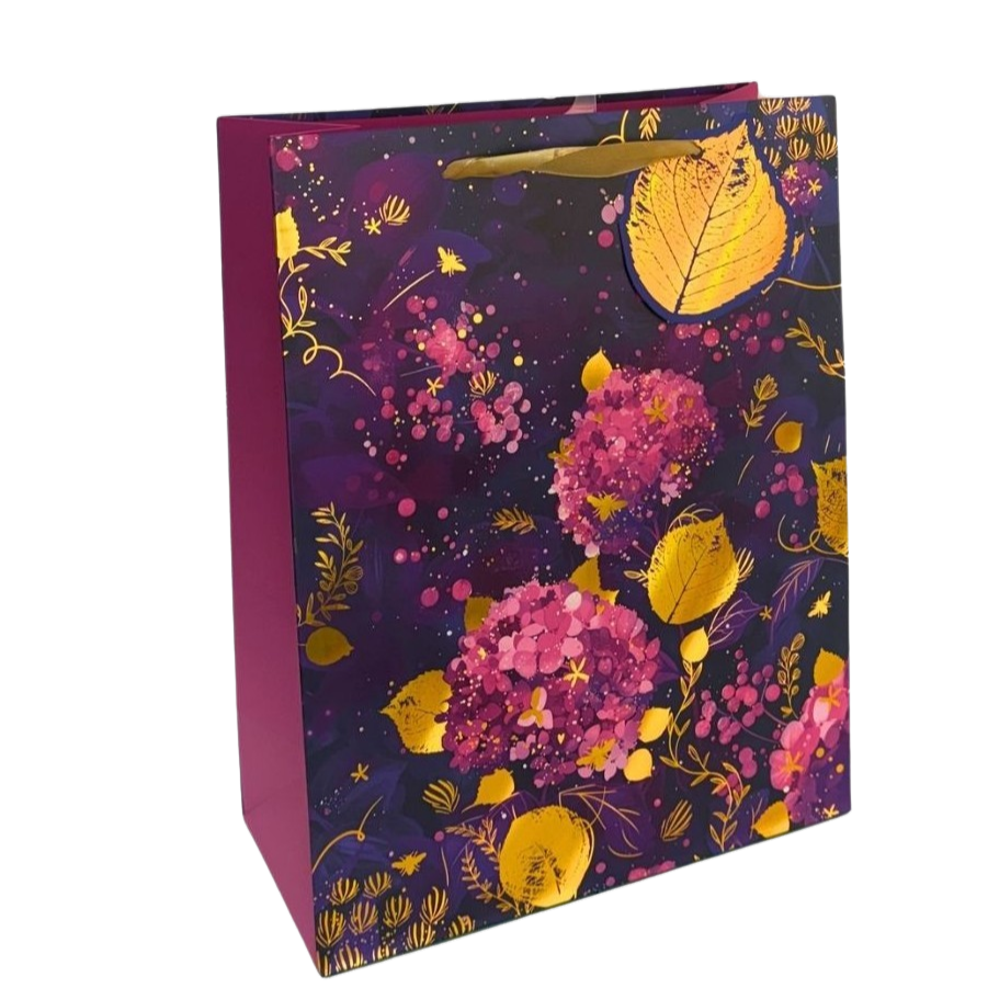 Purple and Gold Embossed Large Floral Bag