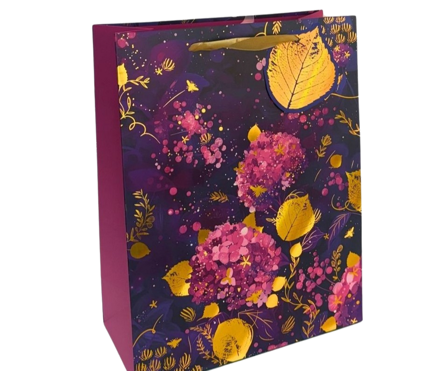 Purple and Gold Embossed Large Floral Bag