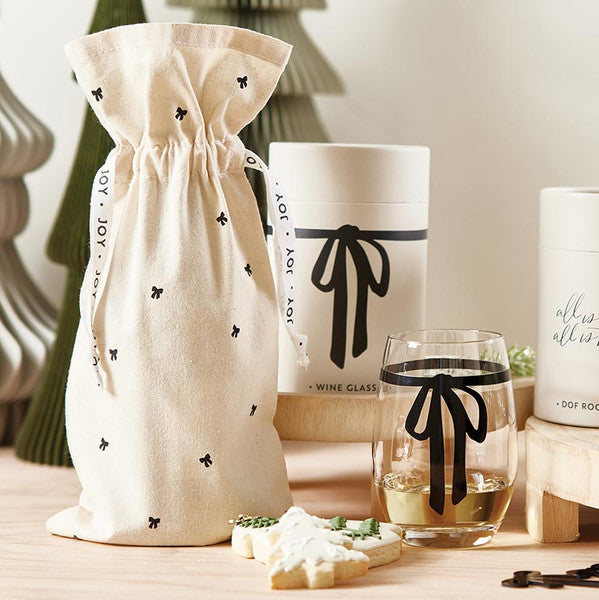 Canvas Wine Bag with Black Bows
