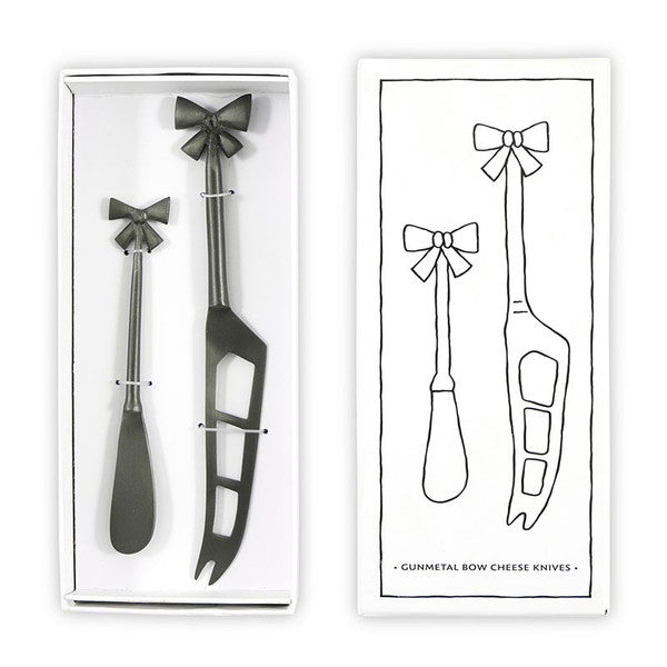 Gun Metal Bow Charcuterie Essentials Cheese Knives - Set of 2