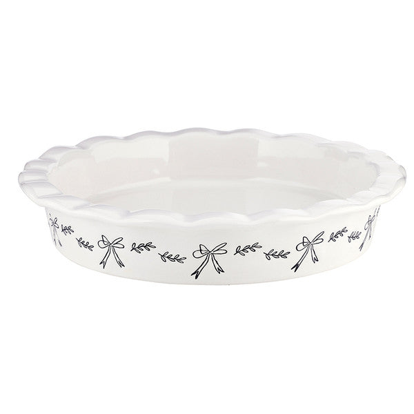 Ceramic Pie Plate with Black Bows