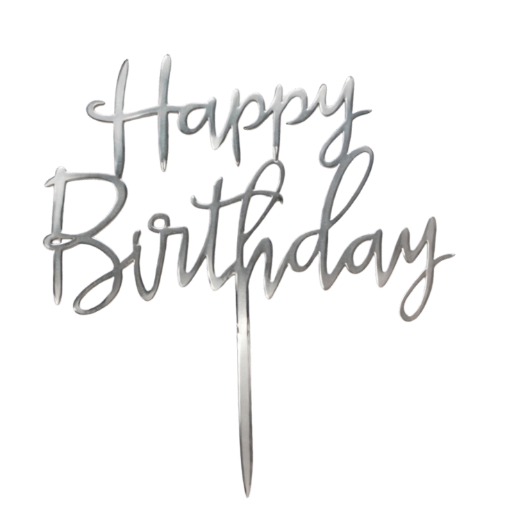 Happy Birthday Cake Topper - Silver