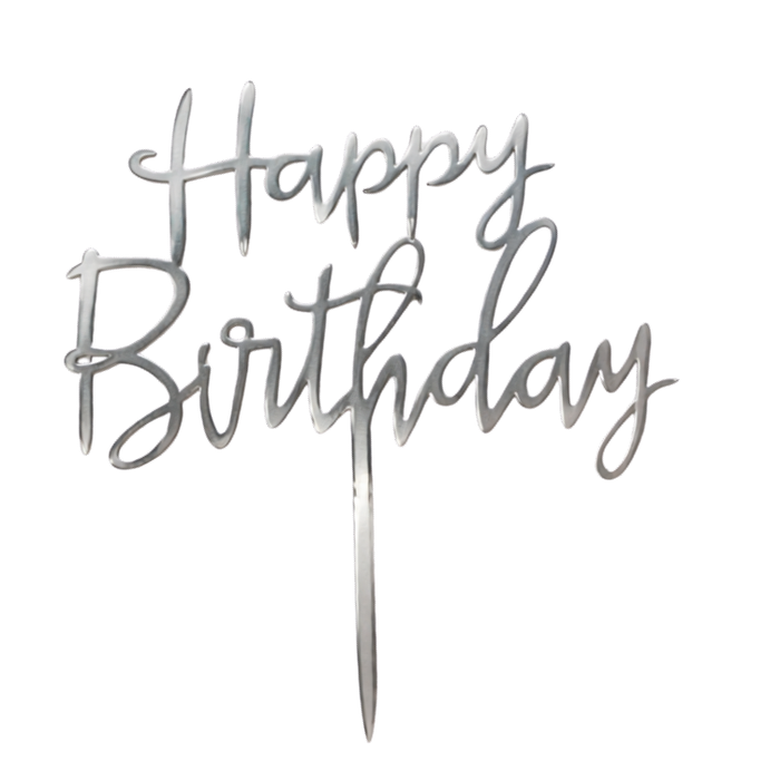 Happy Birthday Cake Topper - Silver