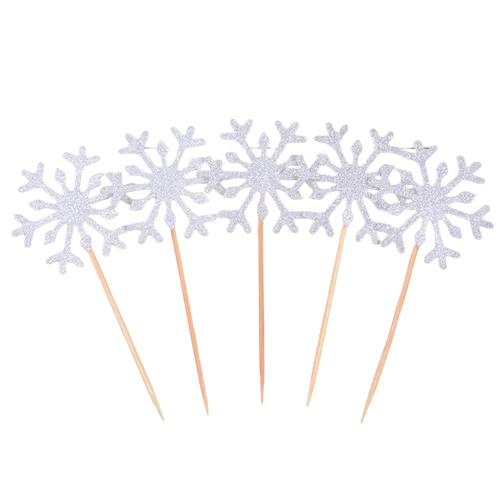Silver Snowflake Toppers 10CT