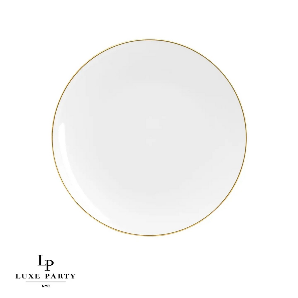White Plastic Dinner Plates with Gold Trim 10CT