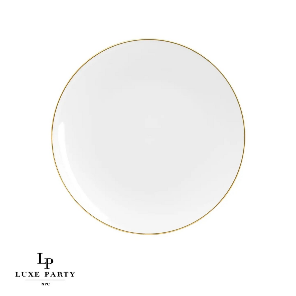 White Plastic Dinner Plates with Gold Trim 10CT