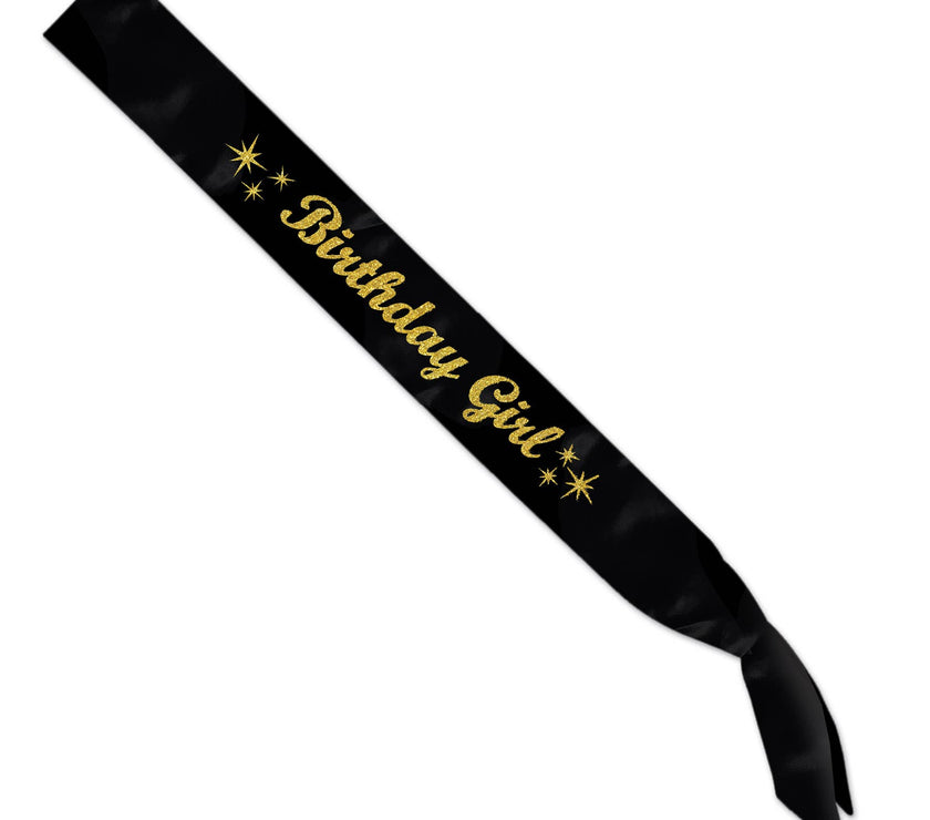 Glittered Birthday Girl Satin Sash