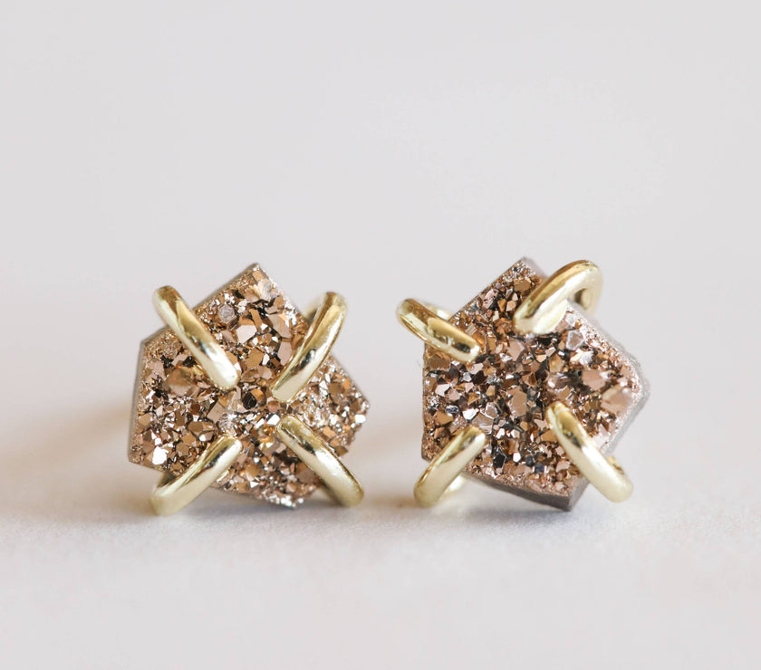 Druzy Prong - Rose Gold - Gold Earrings