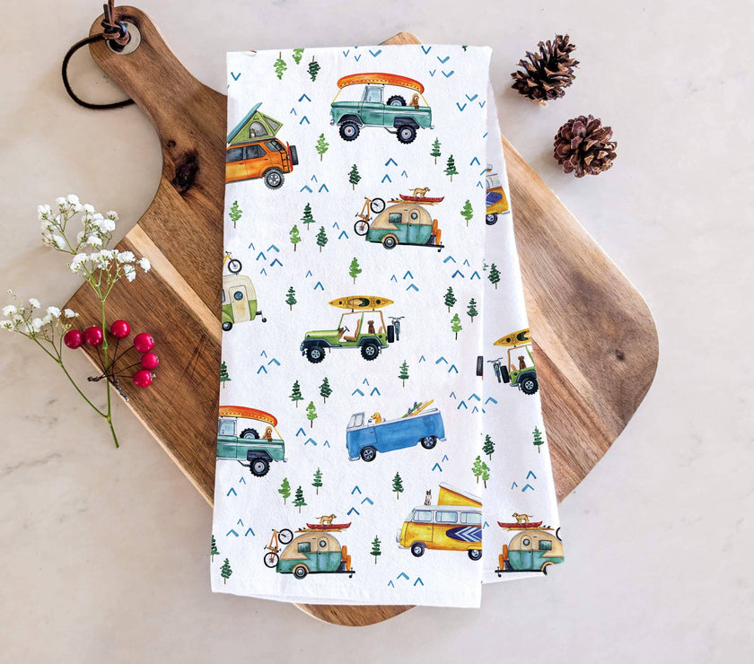 Camping Trucks & Outdoorsy Tea Towel
