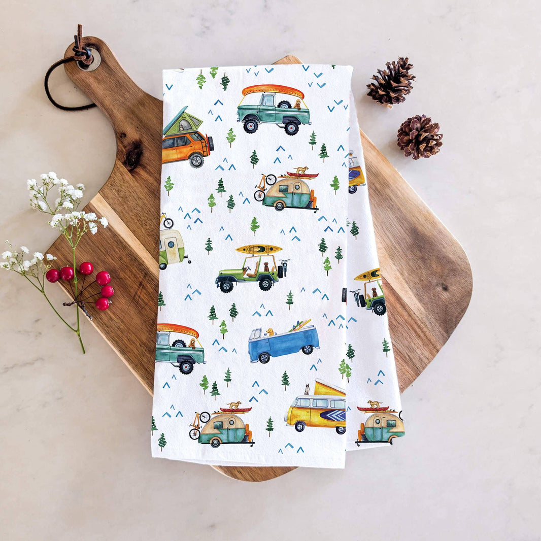 Camping Trucks & Outdoorsy Tea Towel
