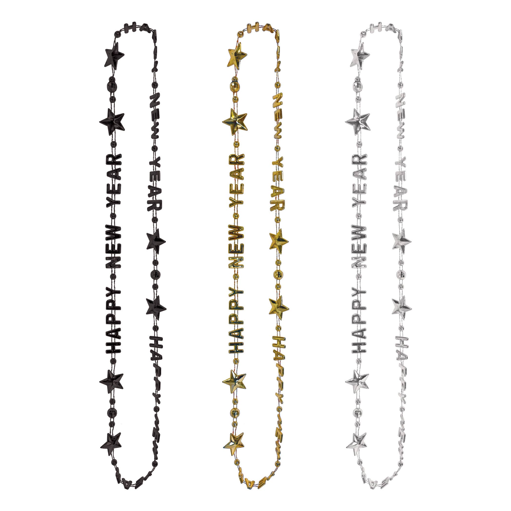 Black, Gold, and Silver Happy New Year Beads-Of-Expression