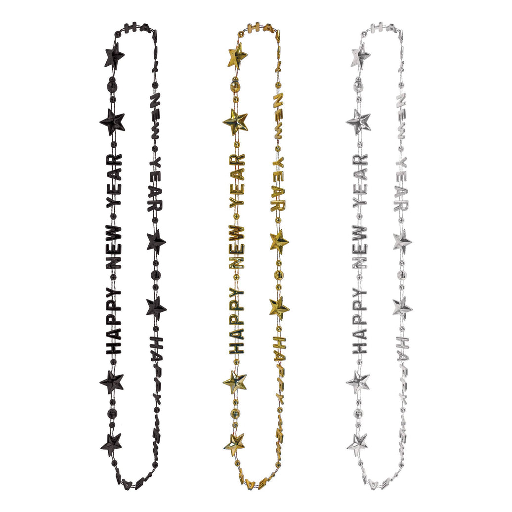 Black, Gold, and Silver Happy New Year Beads-Of-Expression