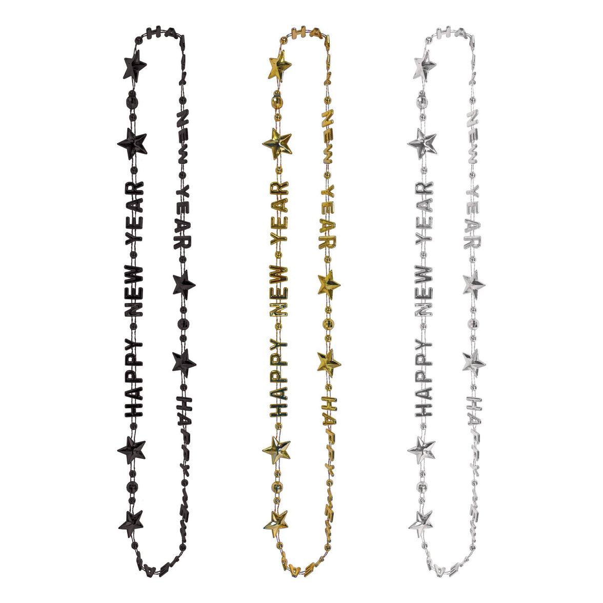 Black, Gold, and Silver Happy New Year Beads-Of-Expression