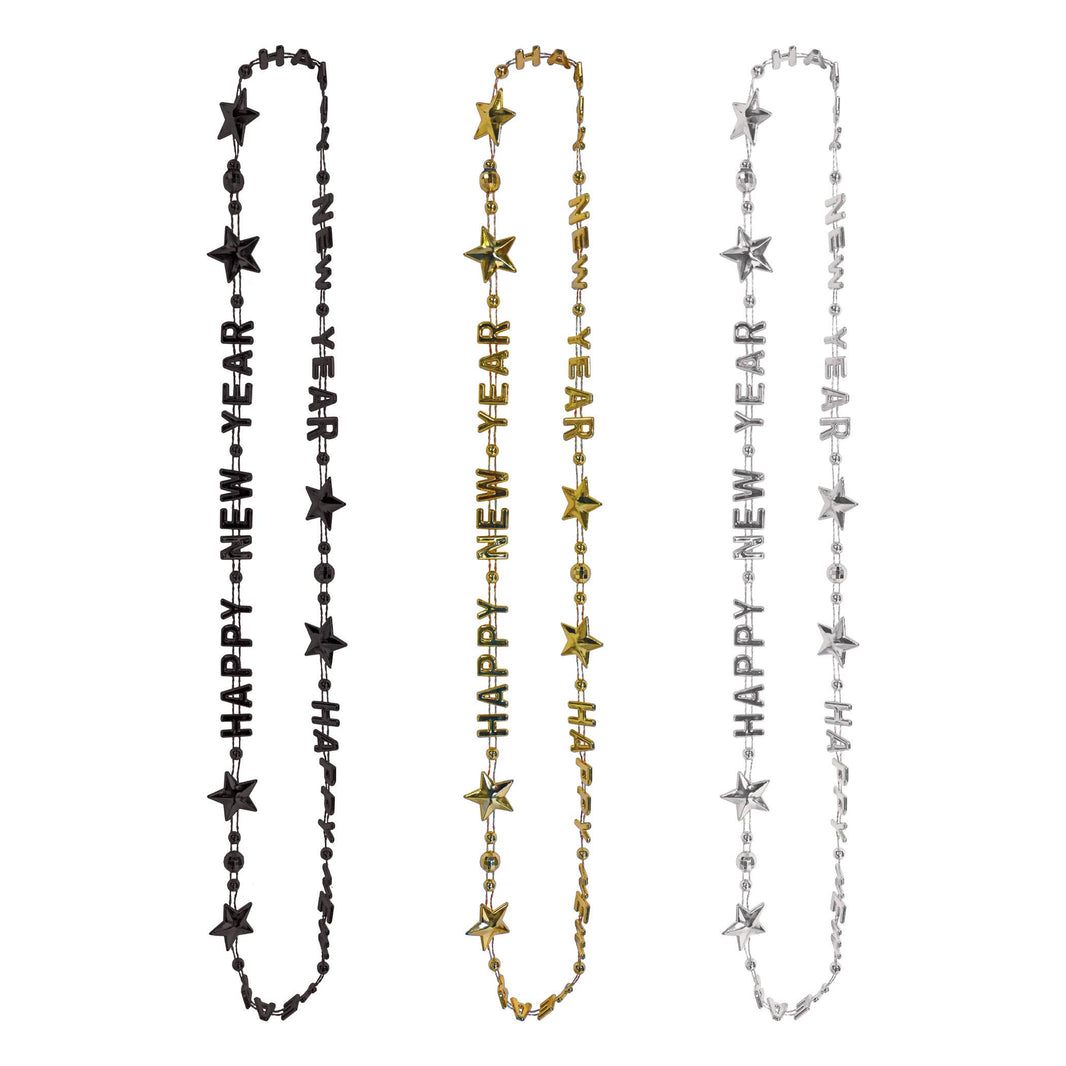 Black, Gold, and Silver Happy New Year Beads-Of-Expression