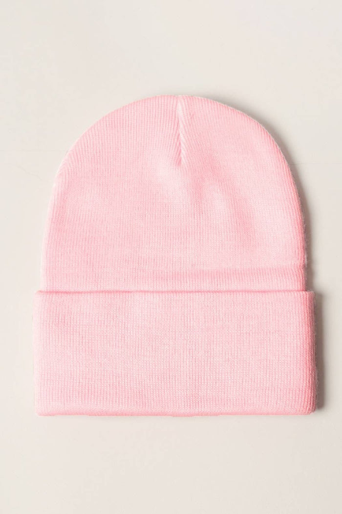 Winter Solid Color Cuff Knitted Beanie Hat: Light Pink / One Size