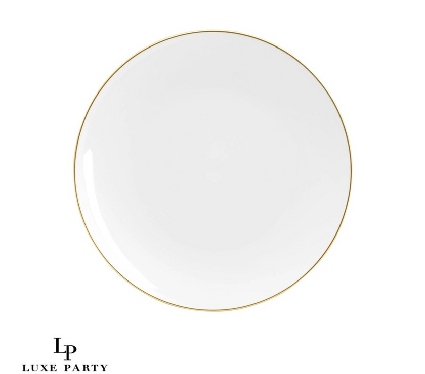 White Plastic Appetizer Plates with Gold Trim 10CT