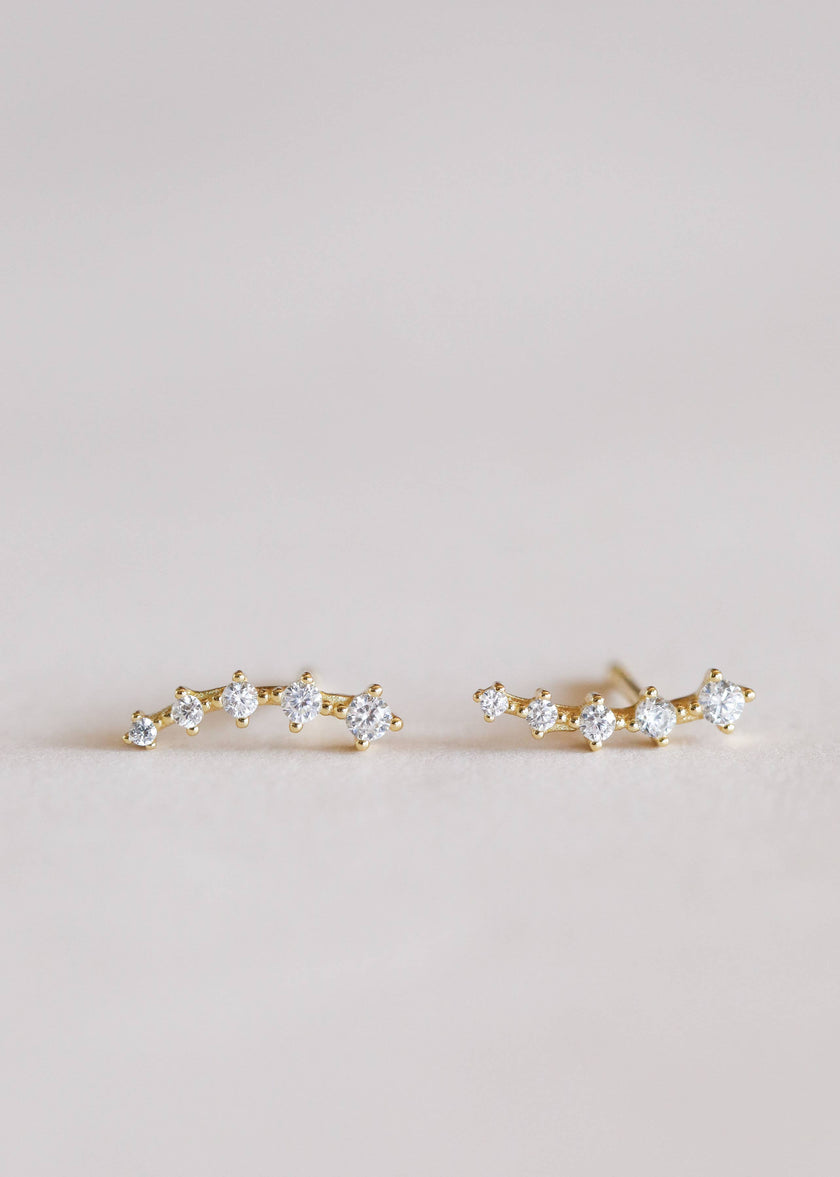 Crawler - White CZ - Gold Earrings