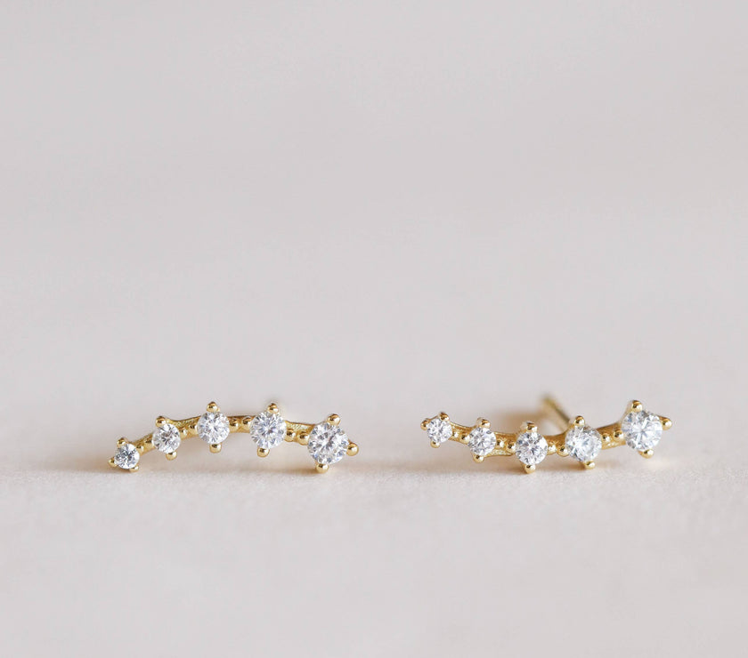 Crawler - White CZ - Gold Earrings
