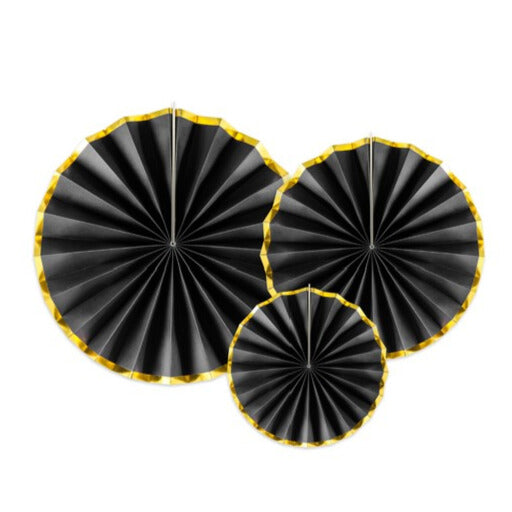 Black and Gold Fans - Set of 3