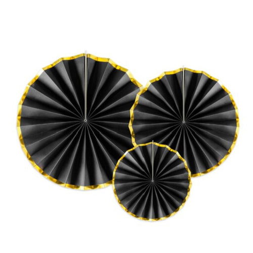 Black and Gold Fans - Set of 3