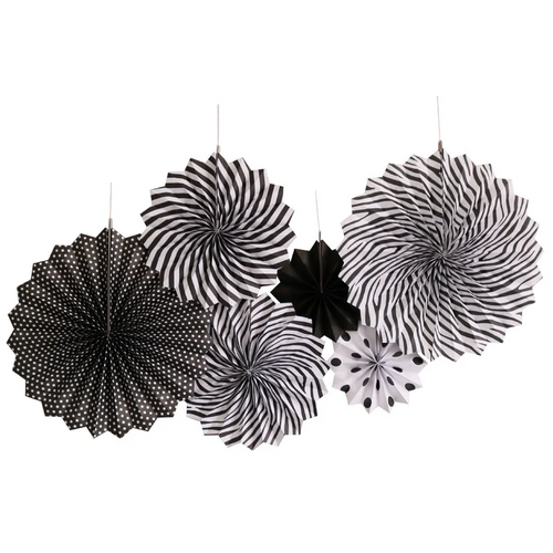Black and White Paper Fans - 6 Pieces