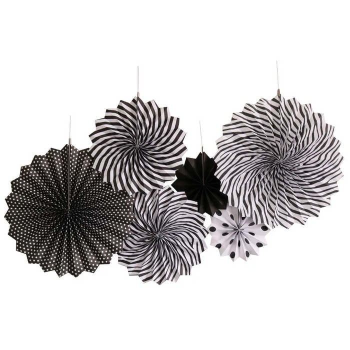 Black and White Paper Fans - 6 Pieces