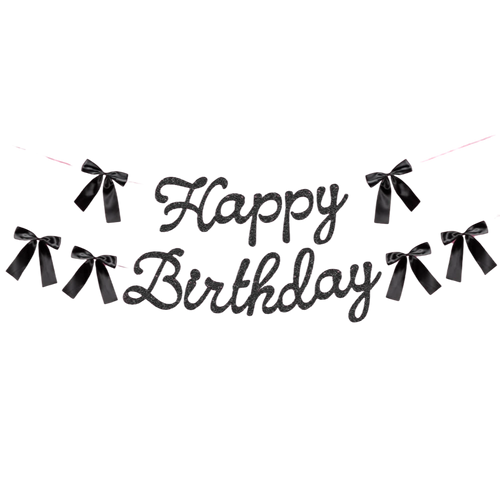 Black Bow Happy Birthday Banner