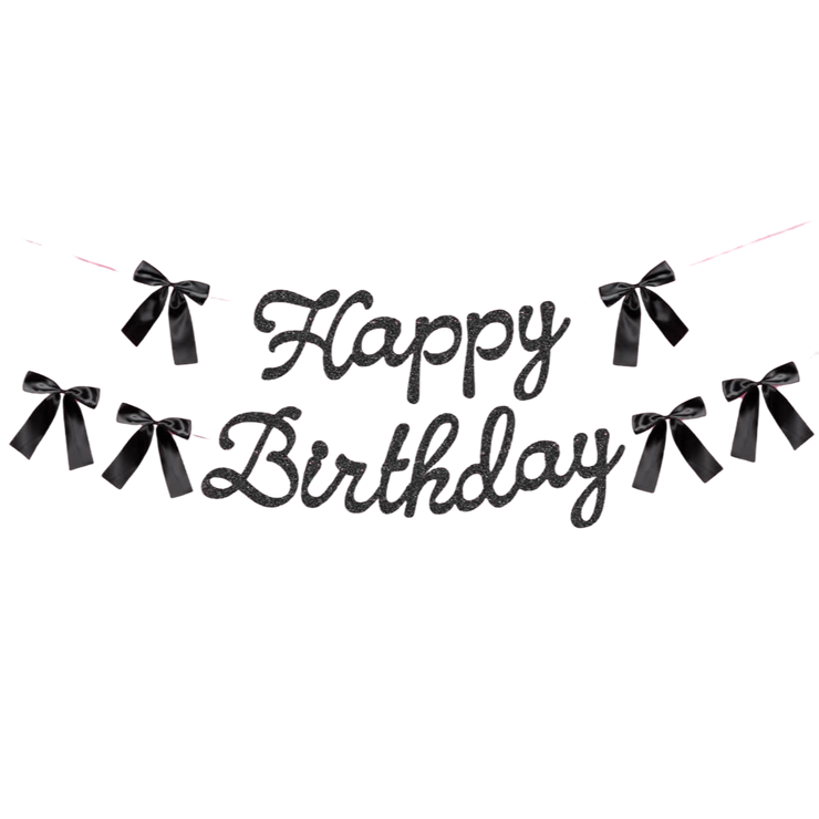Black Bow Happy Birthday Banner