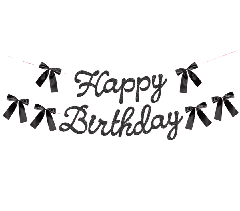 Black Bow Happy Birthday Banner