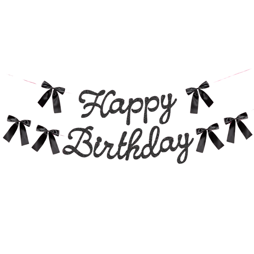 Black Bow Happy Birthday Banner