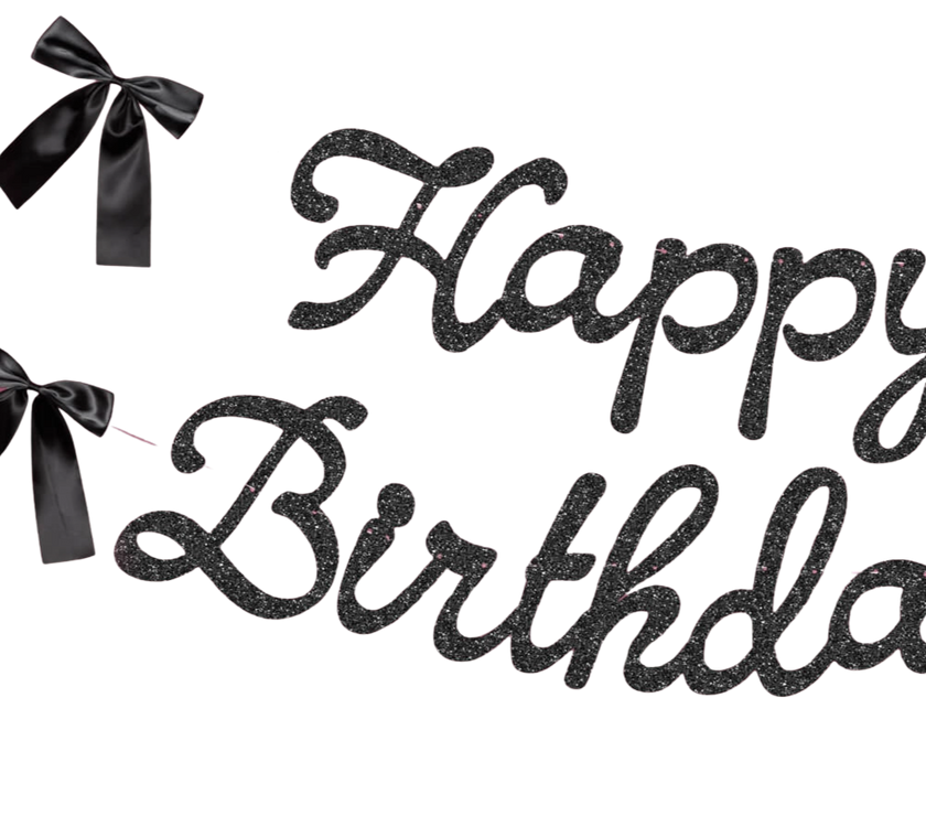Black Bow Happy Birthday Banner