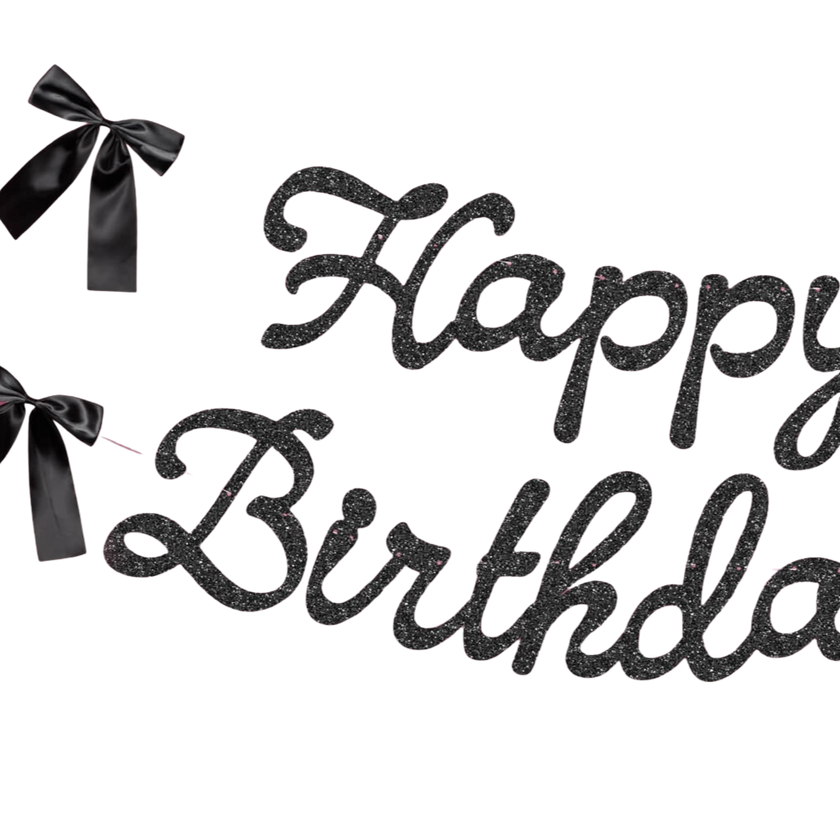Black Bow Happy Birthday Banner