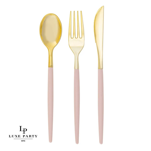 Blush Pink and Gold Premium Plastic Cutlery Set - 32 Pieces