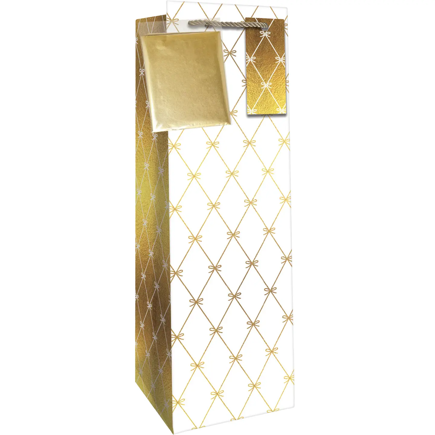 Gold & White Bow Bottle Bag w/Tissue