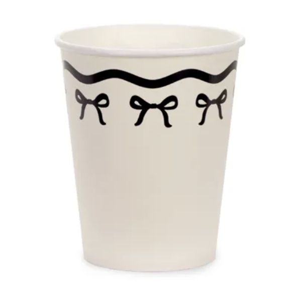 Ivory Paper Cup with Black Bows 6CT