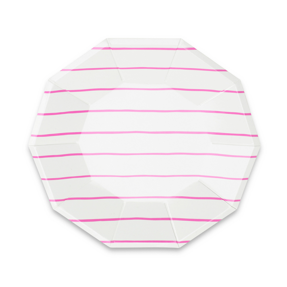 Frenchie Cerise Striped Dinner Plates 8CT