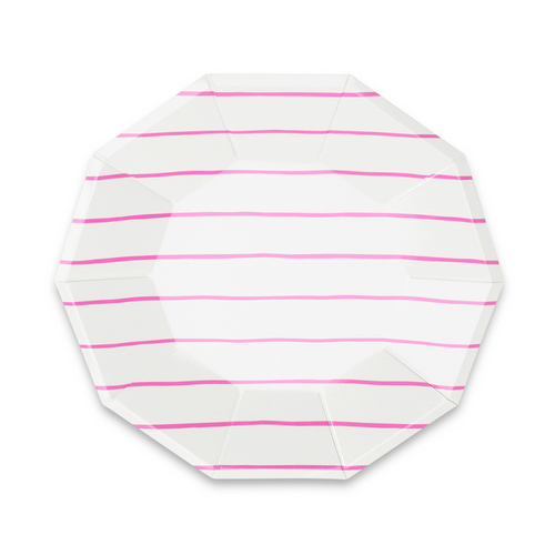 Frenchie Cerise Striped Dinner Plates 8CT