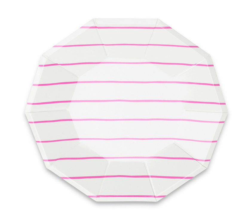Frenchie Cerise Striped Dinner Plates 8CT