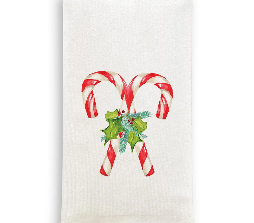 Candy Canes with Greens Dishtowel