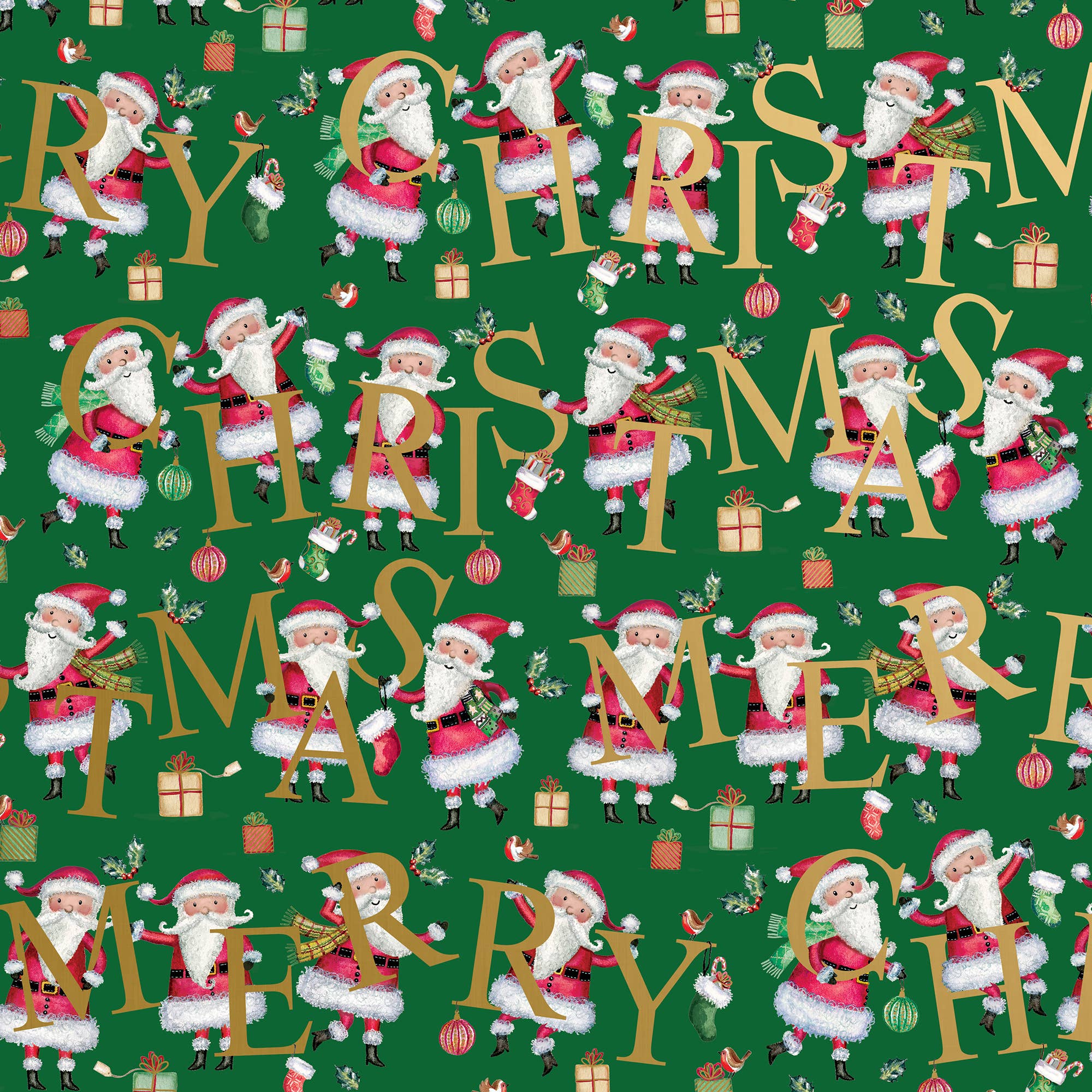 Santa Christmas Green Gift Wrap Roll