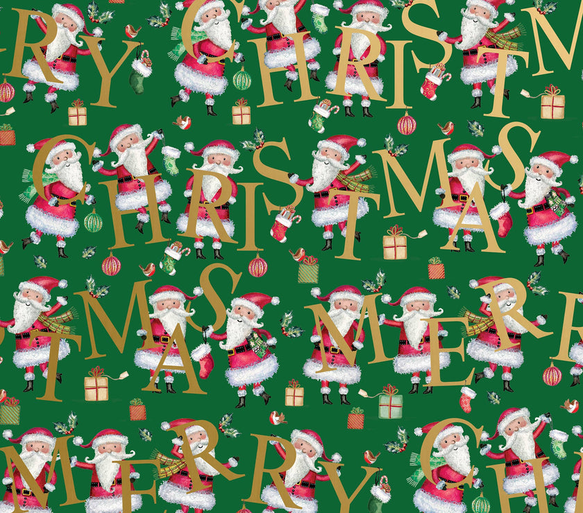 Santa Christmas Green Gift Wrap Roll