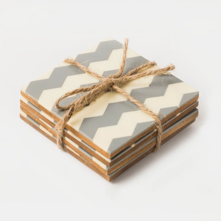 Inlaya Grey and Ivory Coasters - Set of 4